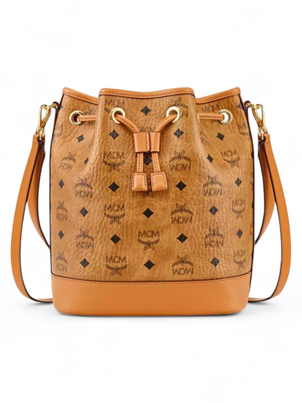 MCM Cognac Visetos Drawstring Bucket Bag